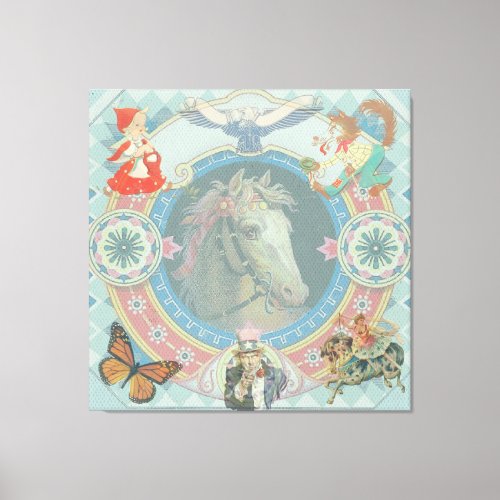 White Horse with circus storybook icons Canvas Print