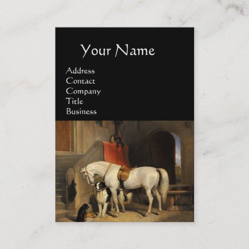 Customizable White Horse With Dogs, Green Business Card Templates