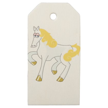 White Horse With Gold Mane Wooden Gift Tags