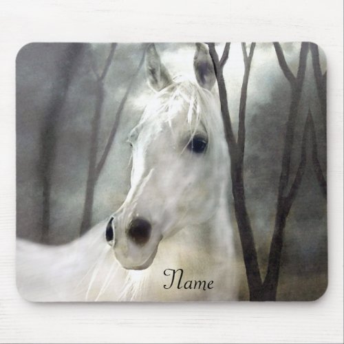 White Horse with Name Mouse Pad