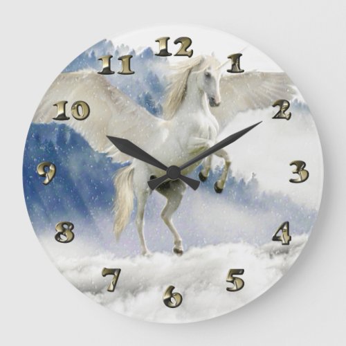 White Horse with Wings Large Clock