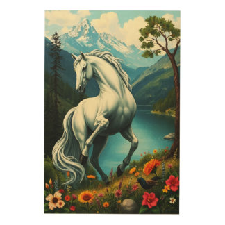 WHITE HORSE WOOD WALL ART