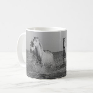 White Horses, black and white photography Coffee Mug