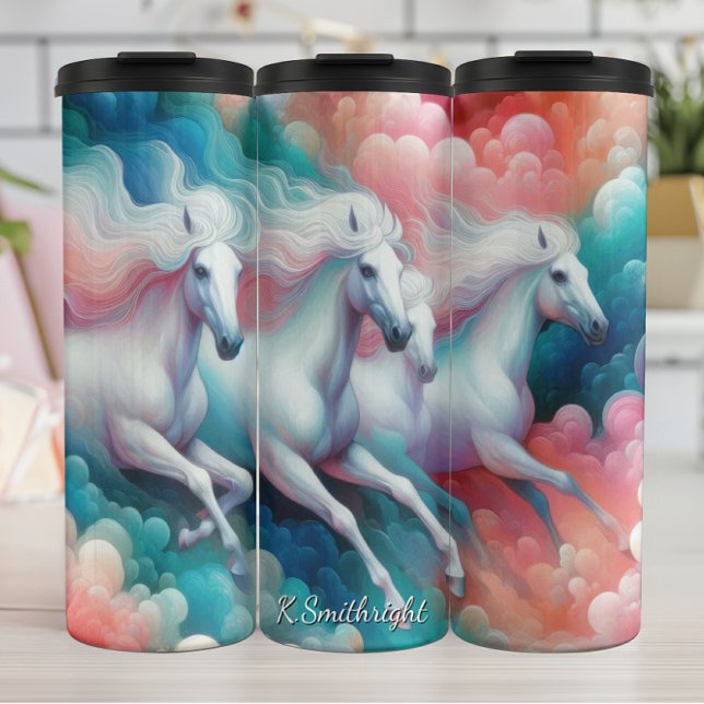 White Horses Flowing Manes Cloudscape Thermal Tumbler (Creator Uploaded)