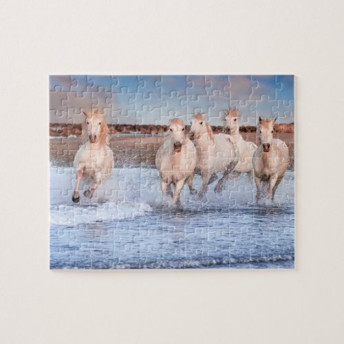 White Horses Galloping On Beach  Nature Jigsaw Puzzle