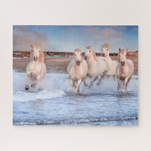 White Horses Galloping On Beach  Nature Jigsaw Puzzle