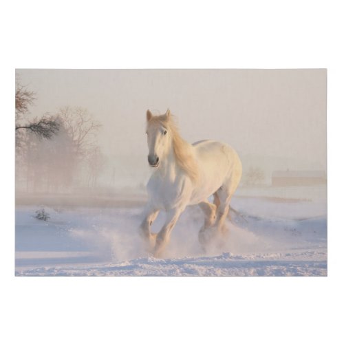 White horses in the snow faux canvas print