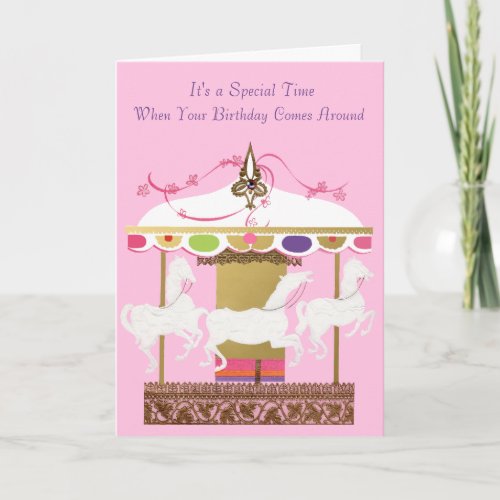 White Horses Merry Go Round Birthday Card