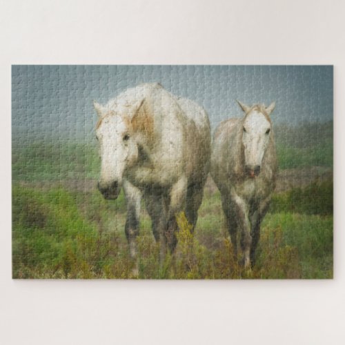 White Horses of Camargue in Field Jigsaw Puzzle