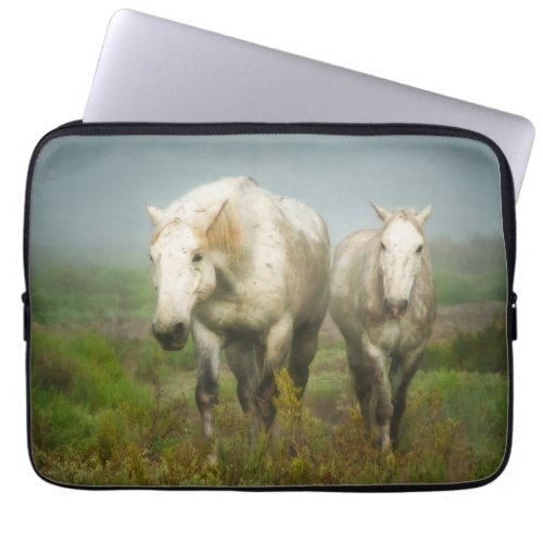 White Horses of Camargue in Field Laptop Sleeve