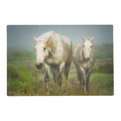 White Horses of Camargue in Field Placemat