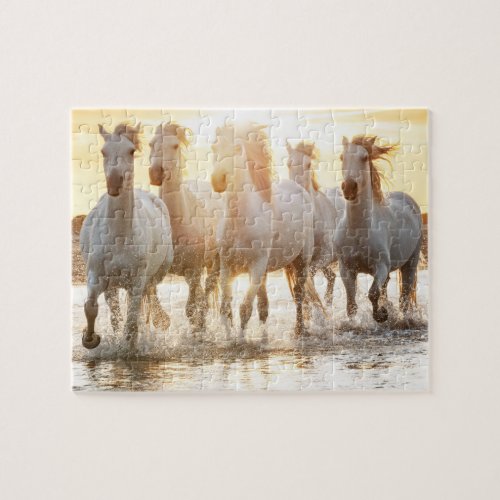 White Horses On Beach at Sunset Jigsaw Puzzle