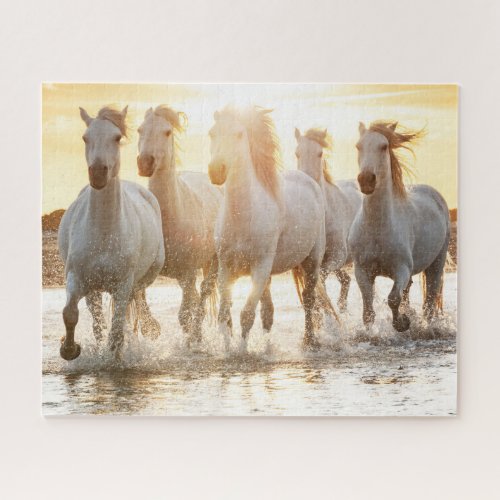 White Horses On Beach at Sunset Jigsaw Puzzle