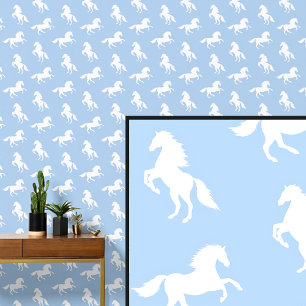 White Horses on Soft Pale Blue  Wallpaper
