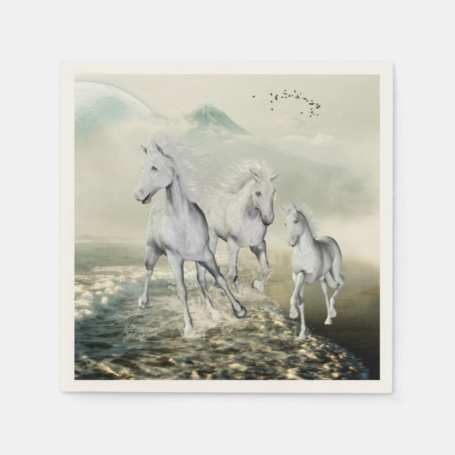 White Horses On The Beach Napkins (Front)