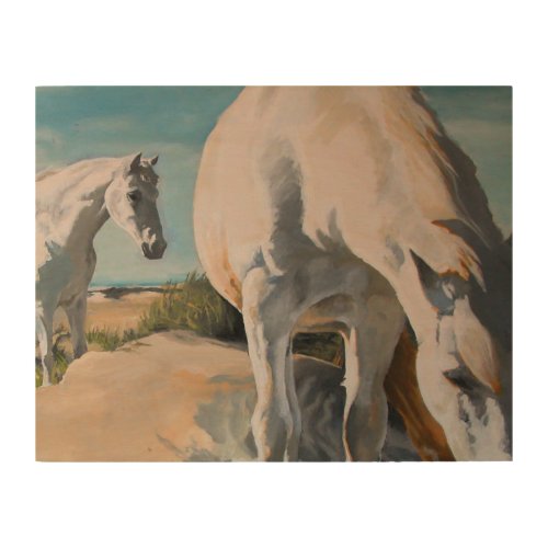 White Horses on the beach Wood Wall Art