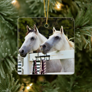 White Horses Photo Ceramic Ornament
