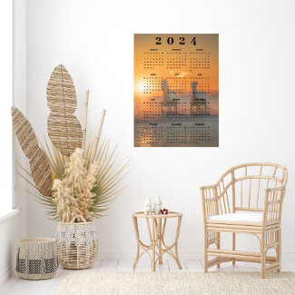 White Horses racing in Sea at Sunset 2024 Calendar