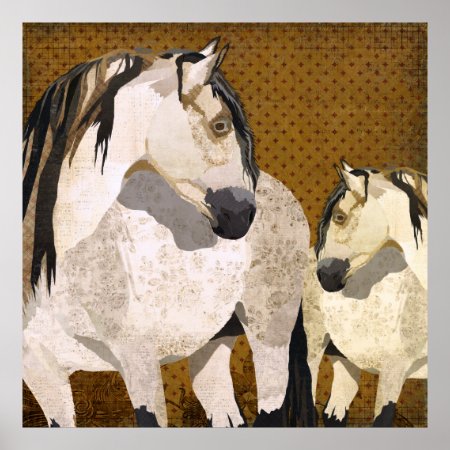White Horses Retro Poster
