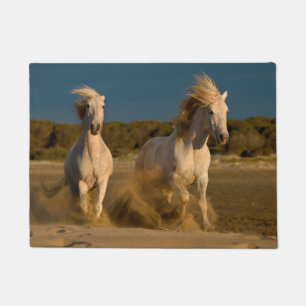 White Horses Running On Beach Camargue, France Doormat