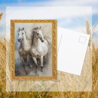 White Horses Running Postcard