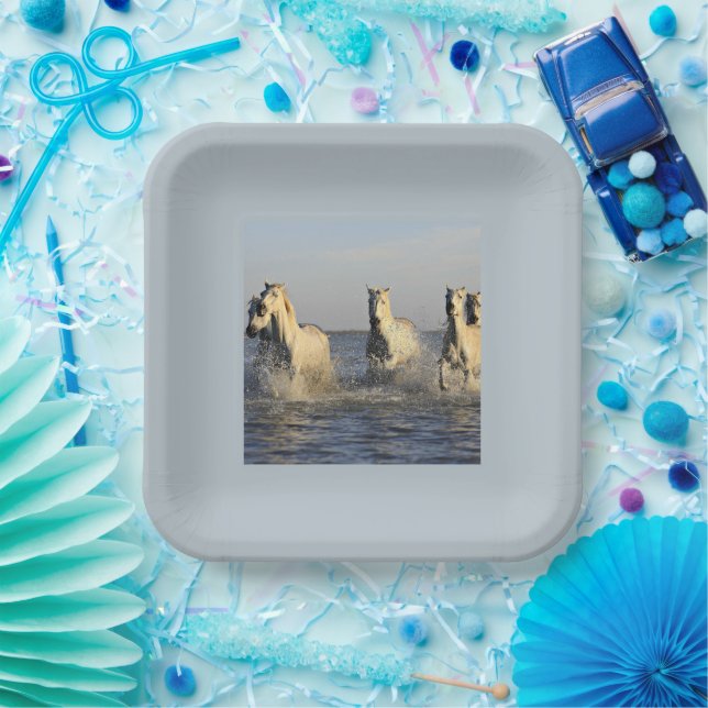 White Horses Running Through Water Paper Plates (Party)