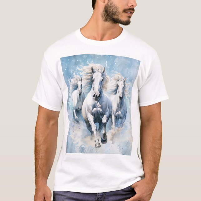 White Horses Snowbound Symphony: Galloping White M T-Shirt (Front)