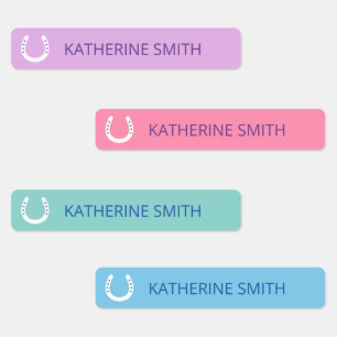 White Horseshoes With Stars Purple Pink Blue Labels
