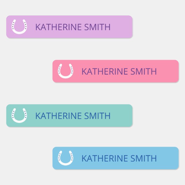 White Horseshoes With Stars Purple Pink Blue Labels (Group)