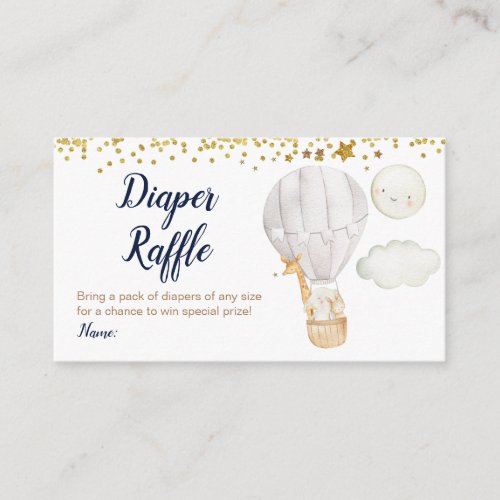 White Hot Air Balloon Animals Diaper Raffle Gold Enclosure Card