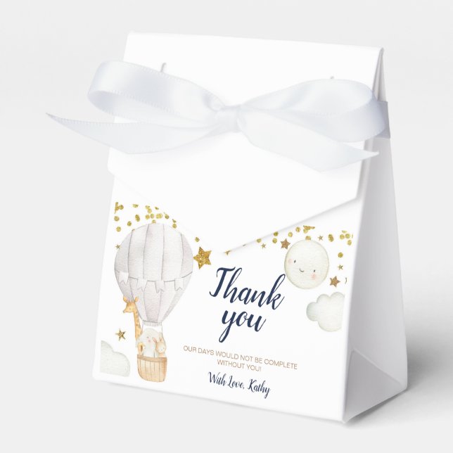 White Hot air balloon baby shower gold glitter Favor Boxes (Front Side)