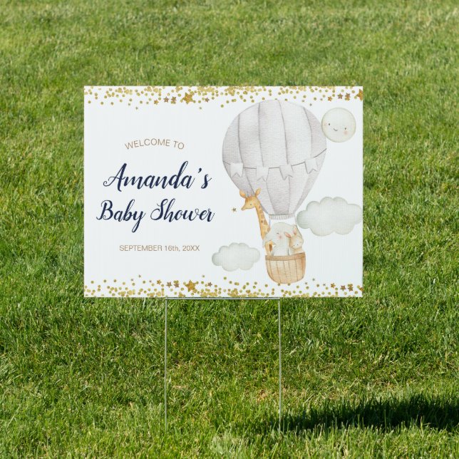 White Hot air Balloon Baby Shower Welcome Banner Sign (Insitu)