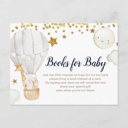 White Hot air balloon Books for baby Gold Glitter Invitation Postcard