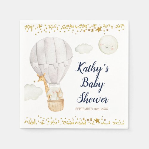 White Hot air Balloon Jungle Baby Shower Napkins