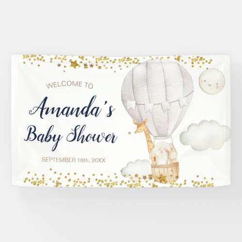 White Hot air Balloon Jungle Baby Shower Welcome Banner