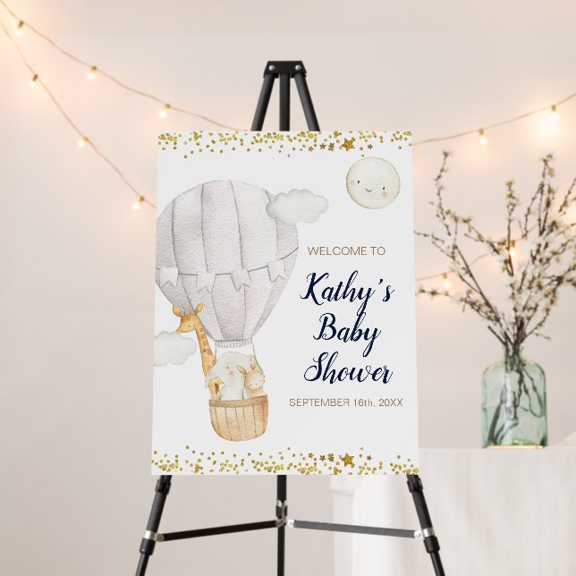 White Hot air Balloon Jungle Baby Shower Welcome Foam Board (In Situ (Stand))