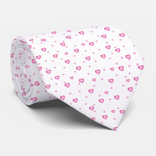 White  Hot Pink Diamonds Hearts Pattern Neck Tie