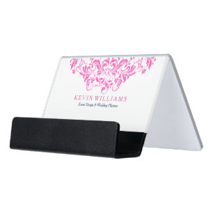 White & Hot Pink Glitter Floral Lace Desk Business Card Holder
