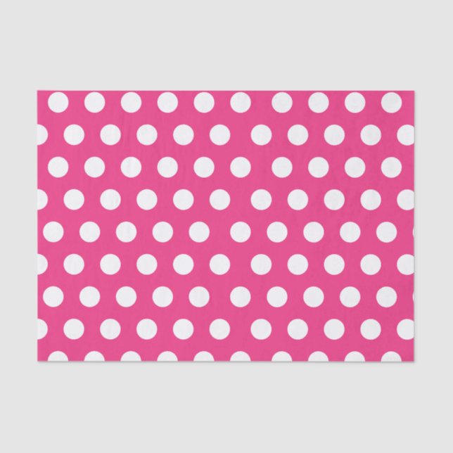 White & Hot Pink Large Medium Polka Dot Party Tissue Paper (Front)