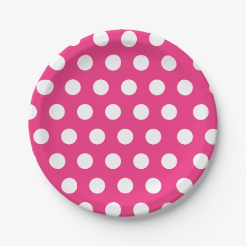 White  Hot Pink Medium Sized Polka Dot Chic Paper Plates
