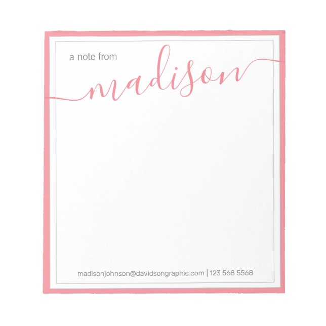 White Hot Pink Personalized Name From The Desk Of Notepad (Front)