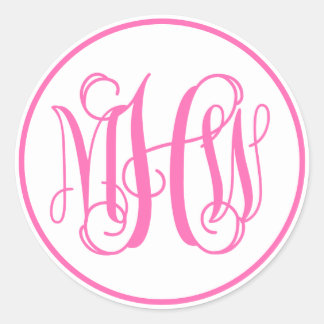 White Hot Pink Vine Script Monogram, DIY BG Classic Round Sticker