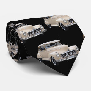 White Hotrod 1940s Car Pattern Neck Tie