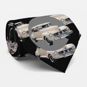 White Hotrod 1940s Car Pattern Neck Tie