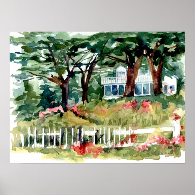 White House American Flag Forest Trees Poster (Front)