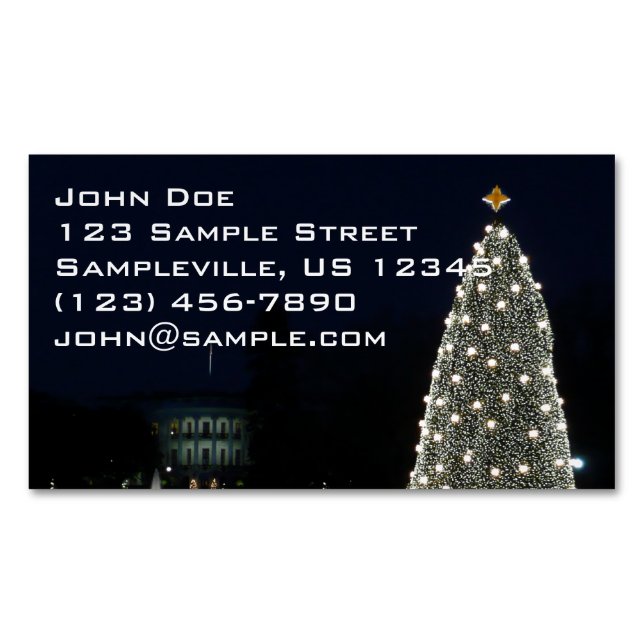 White House and National Tree Christmas Holiday DC Business Card Magnet (Front)