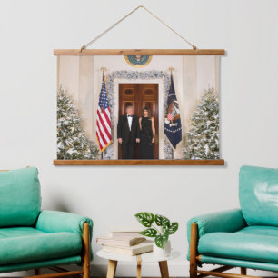 White House Christmas Donald Trump & Melania Hanging Tapestry