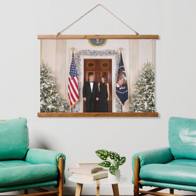 White House Christmas Donald Trump & Melania Hanging Tapestry (Living Room)