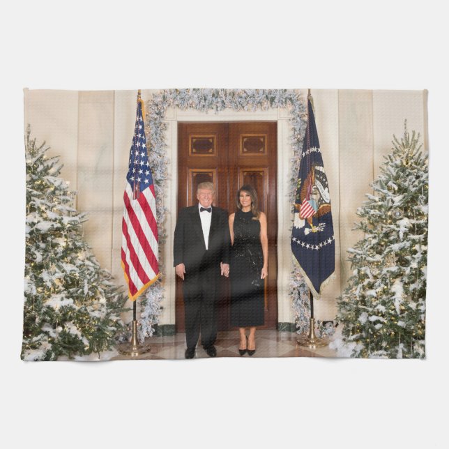 White House Christmas Donald Trump & Melania Kitchen Towel (Horizontal)