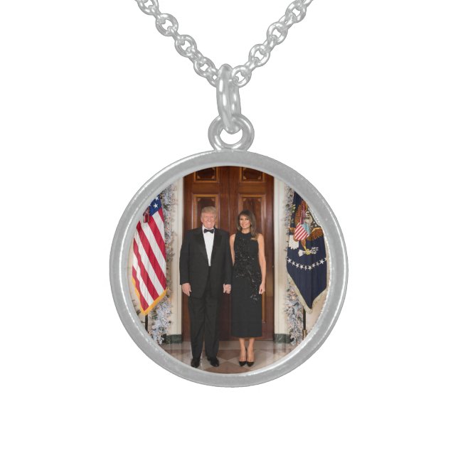 White House Christmas Donald Trump & Melania Sterling Silver Necklace (Front)